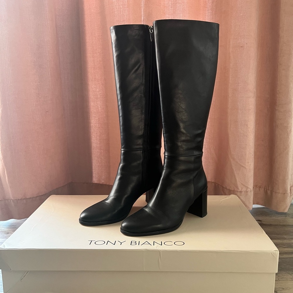 Tony Bianco Palace Black Venice Leather Knee-High Boots